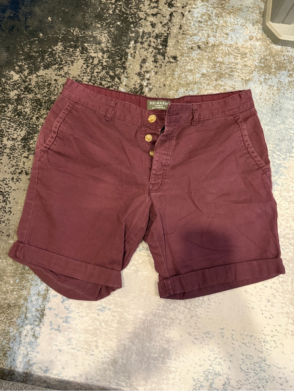 Primark Men's Burgundy Fold-Cuff Cotton Shorts